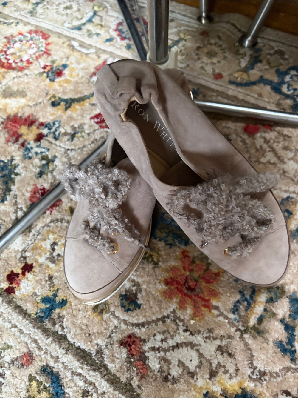 Women's Taupe Suede Slip-On Loafers with Shearling Trim